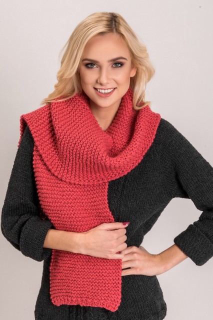 Szal wełniany z alpaką w kolorze koralowym - MILLU