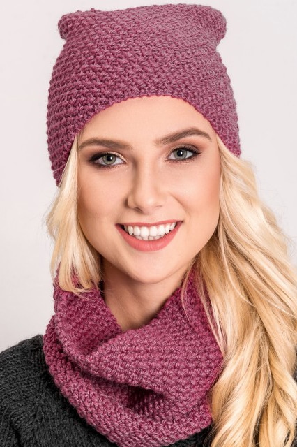 Wełniana czapka z wełny owczej i alpaki SERENE - kolor malinowy