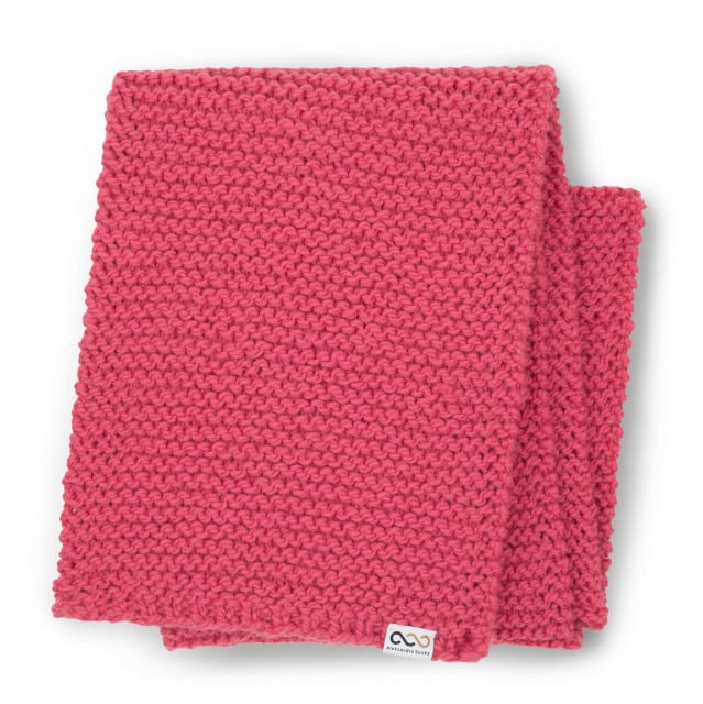 Wełniany szal ręcznie robiony na drutach z wełny i alpaki w kolorze koralowym MILLU