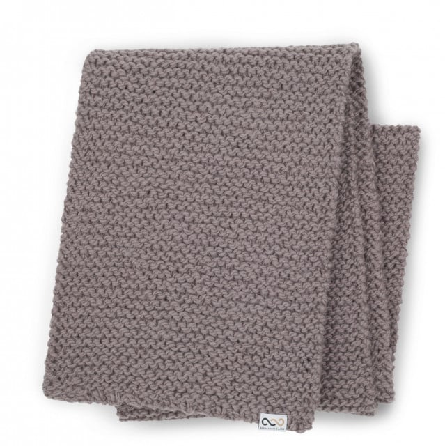 Wełniany szal ręcznie robiony na drutach z wełny i alpaki w kolorze taupe MILLU