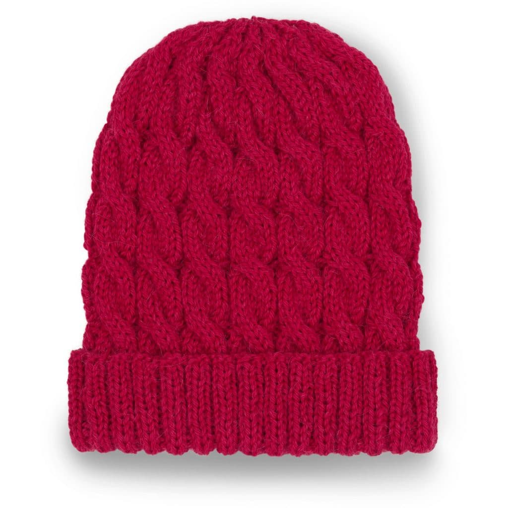 Ręcznie robiona na drutach wełniana czapka z merynosa, alpaki i jedwabiu CLASSIC No 1 czerwona