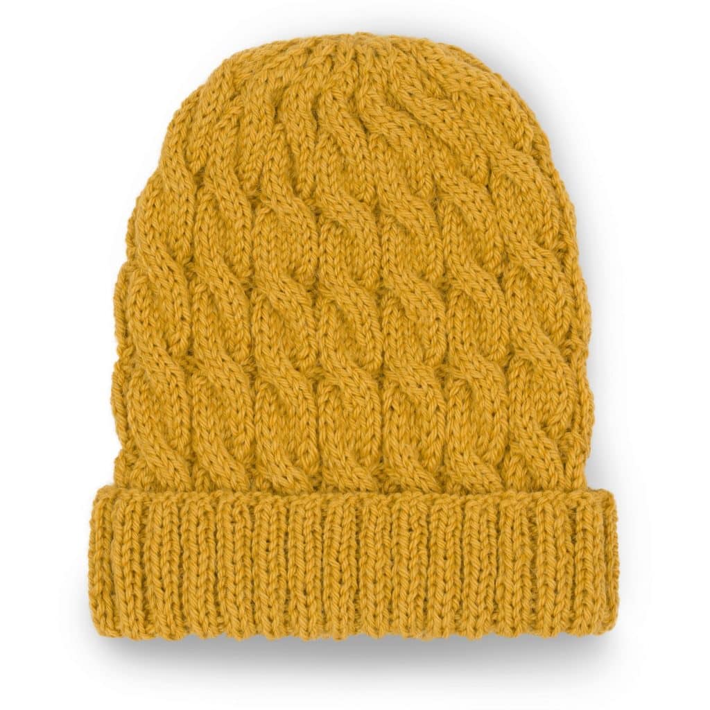 Ręcznie robiona na drutach wełniana czapka z merynosa, alpaki i jedwabiu CLASSIC No 1 jasnomiodowa