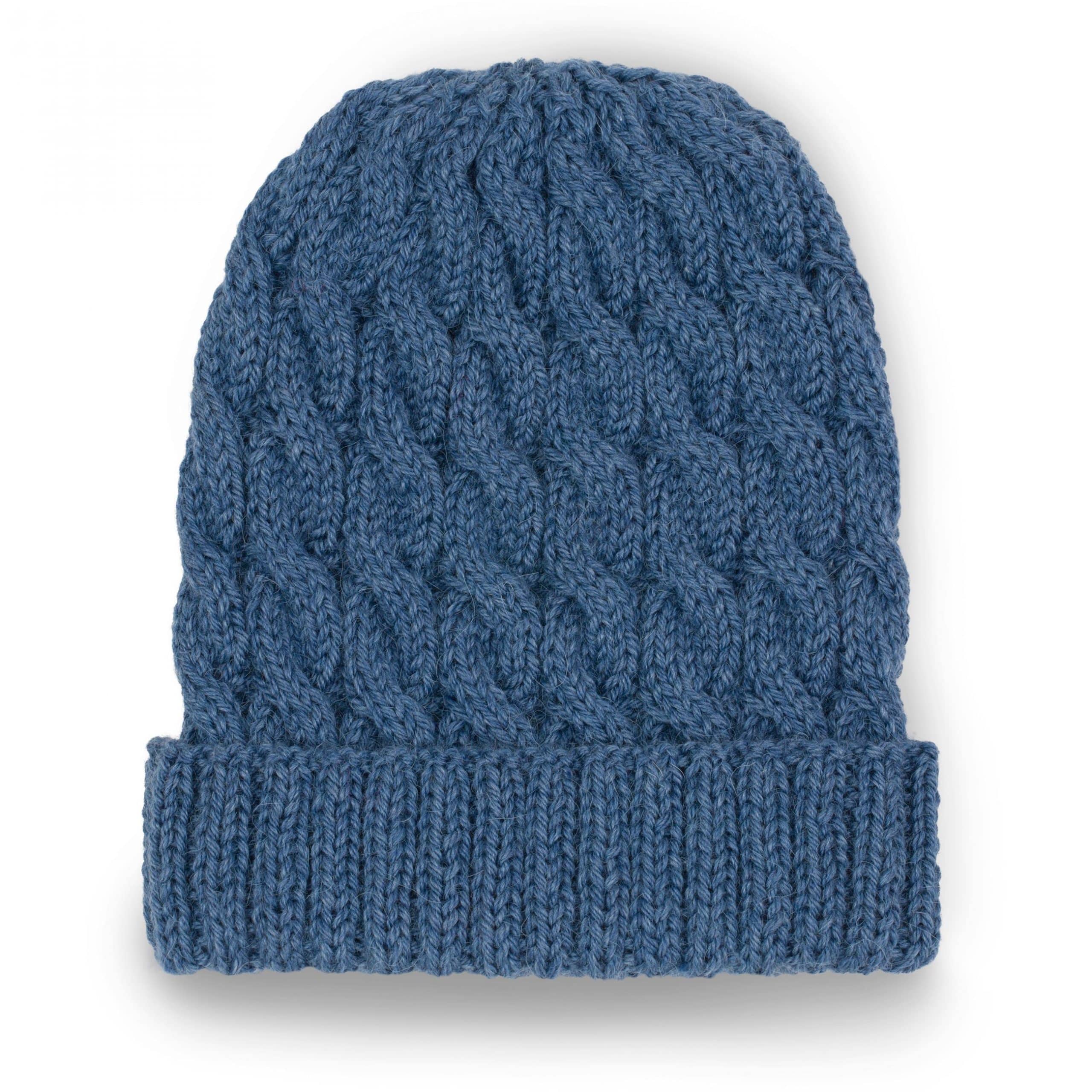 Czapka wełniana CLASSIC No 1 niebieska Ręcznie robiona na drutach wełniana czapka z merynosa, alpaki i jedwabiu CLASSIC No 1 niebieska