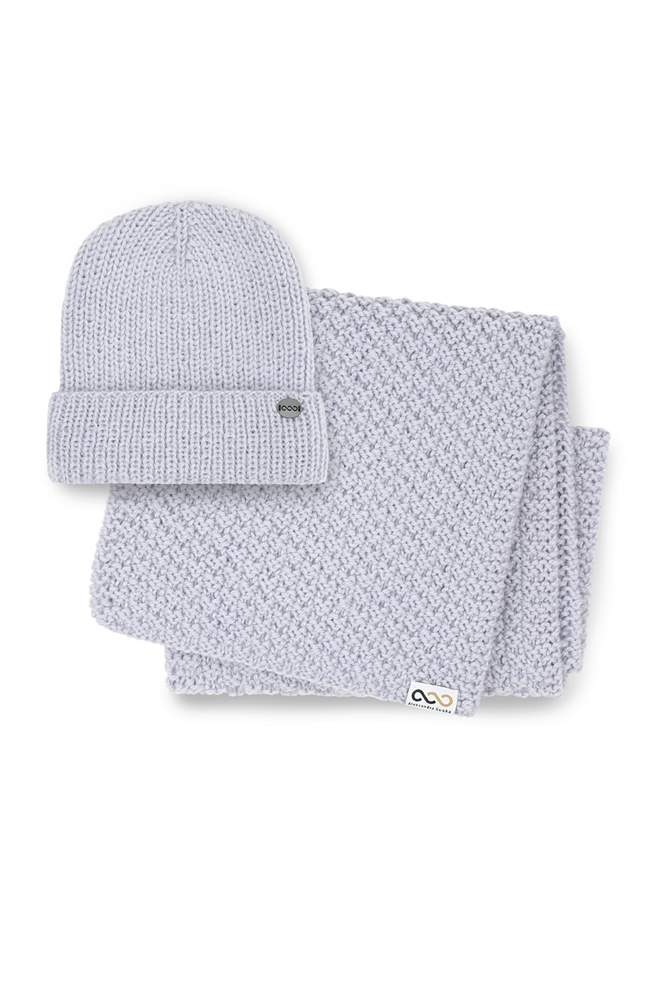 Komplet czapka MOHAIR CLASSIC i szal wełniany SIMPLE No 1 jasnoniebieski Ręcznie robiony na drutach komplet czapka z kaszmiru i moheru MOHAIR CLASSIC i wełniany szal SIMPLE No 1 jasnoniebieski