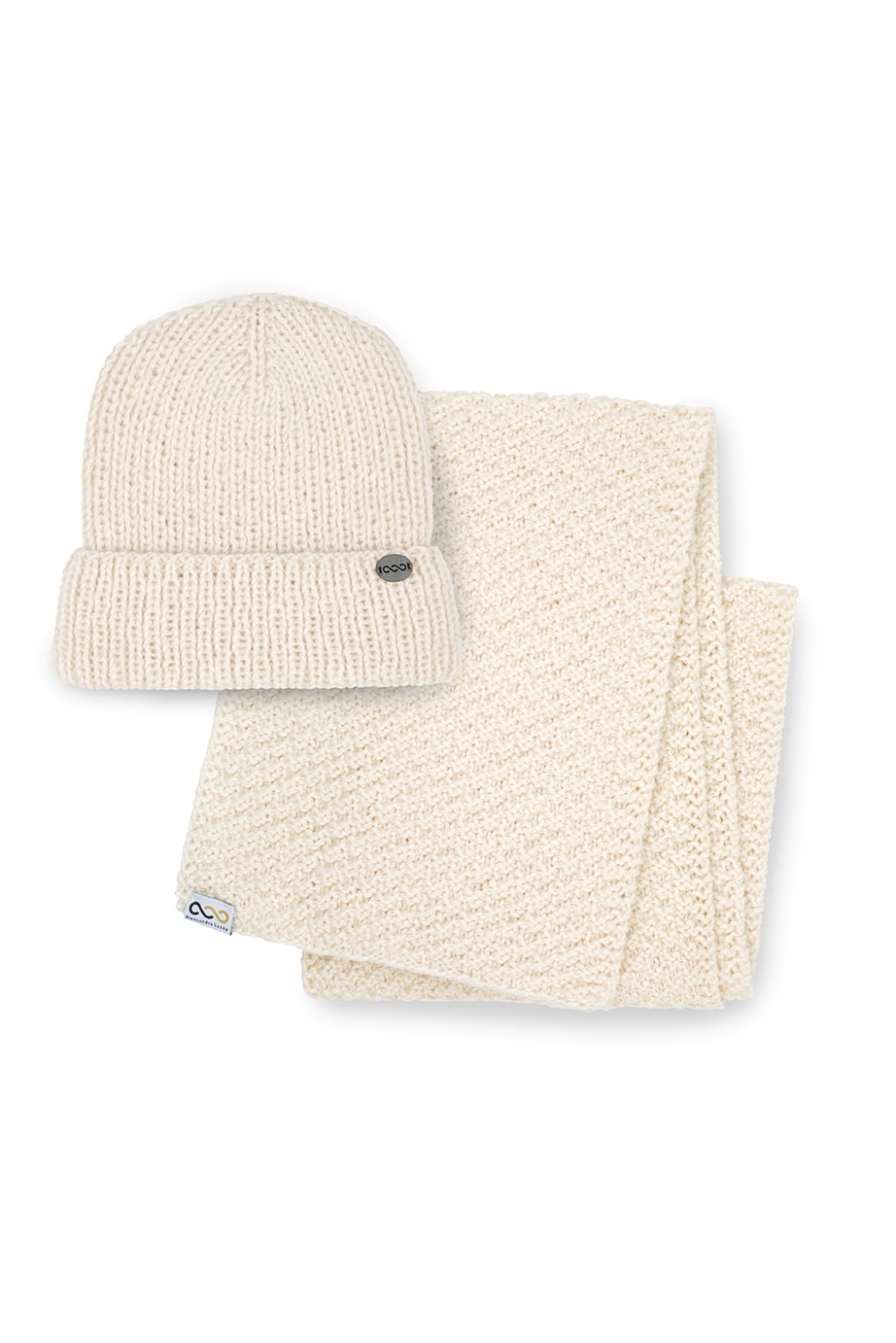 Komplet czapka z kaszmiru i moheru MOHAIR CLASSIC i szal wełniany SIMPLE No 1 ecru Ręcznie robiony na drutach komplet czapka z kaszmiru i moheru MOHAIR CLASSIC i wełniany szal SIMPLE No 1 ecru