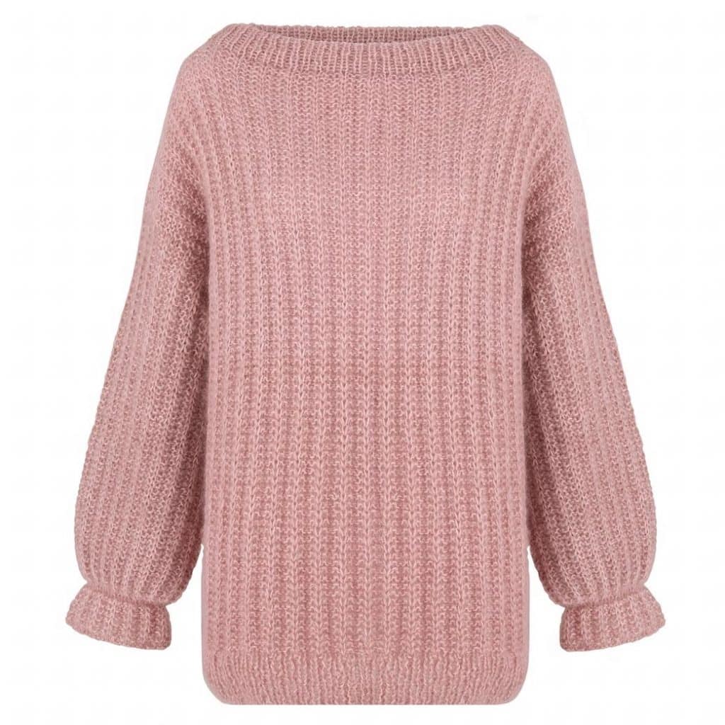 Różowy sweter handmade z merynosa i moheru o wydłużonym kroju CHILL TIME LONG