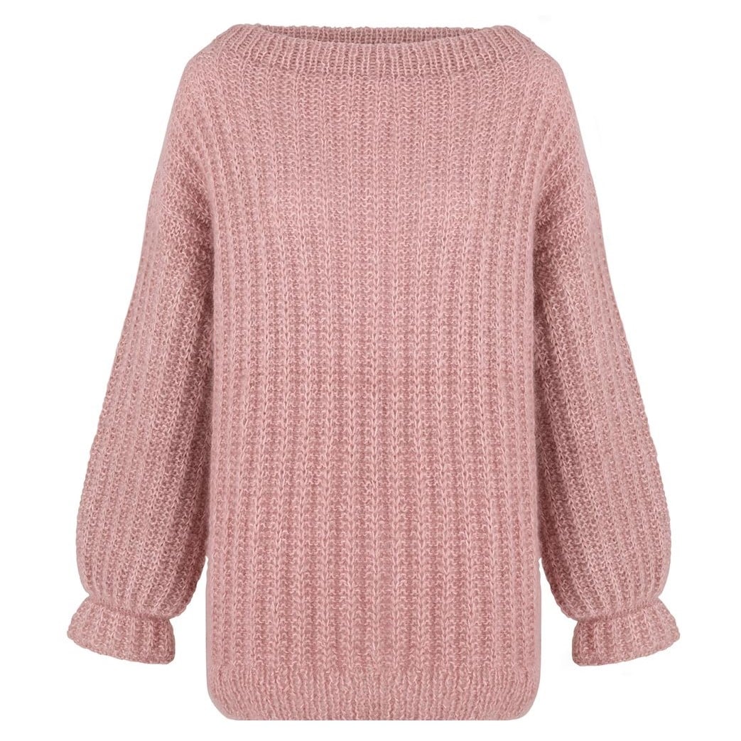 Długi sweter wełniany ręcznie robiony CHILL TIME LONG Różowy sweter handmade z merynosa i moheru o wydłużonym kroju CHILL TIME LONG