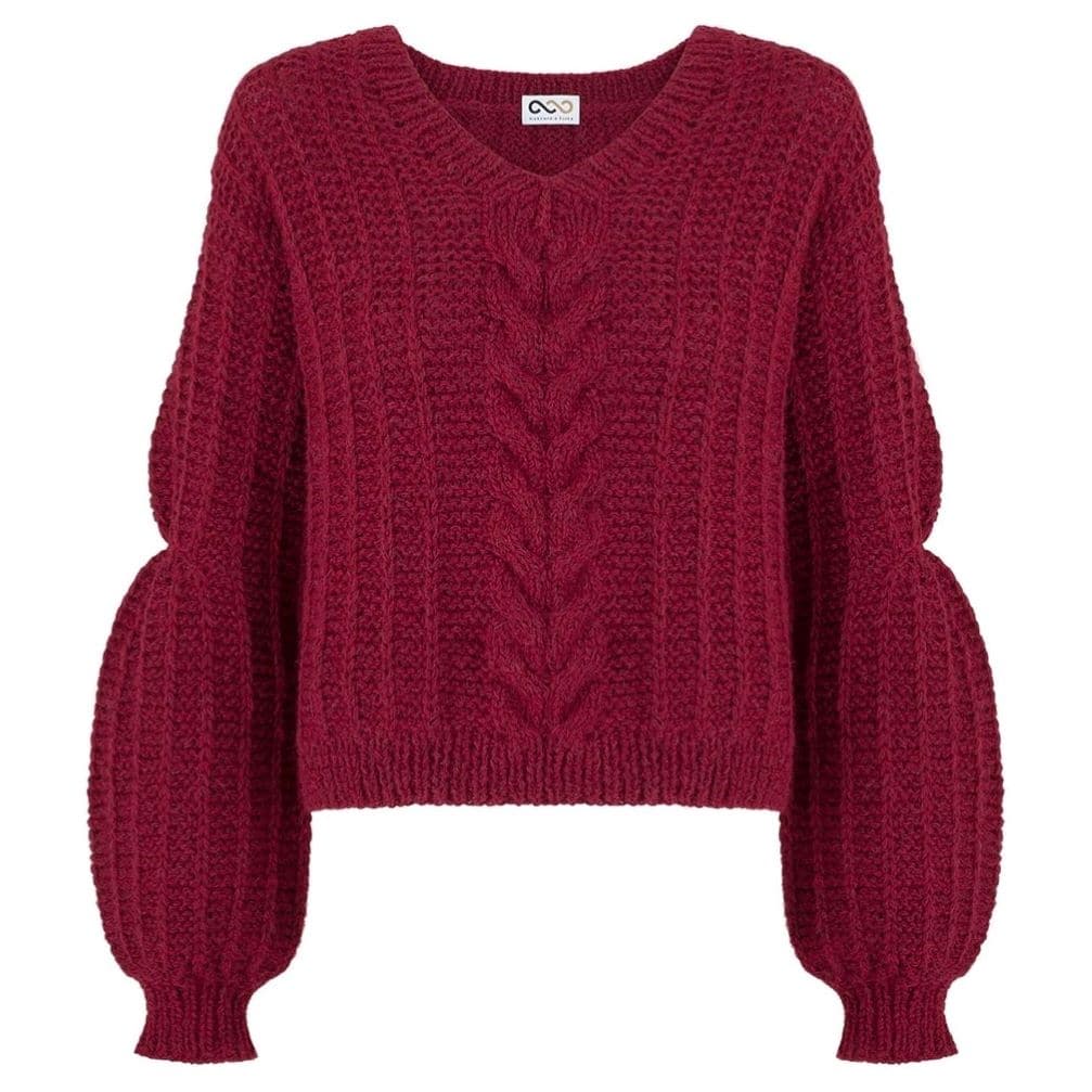 Bordowy sweter handmade z wełny alpaki robiony na drutach CHILL TIME V-NECK