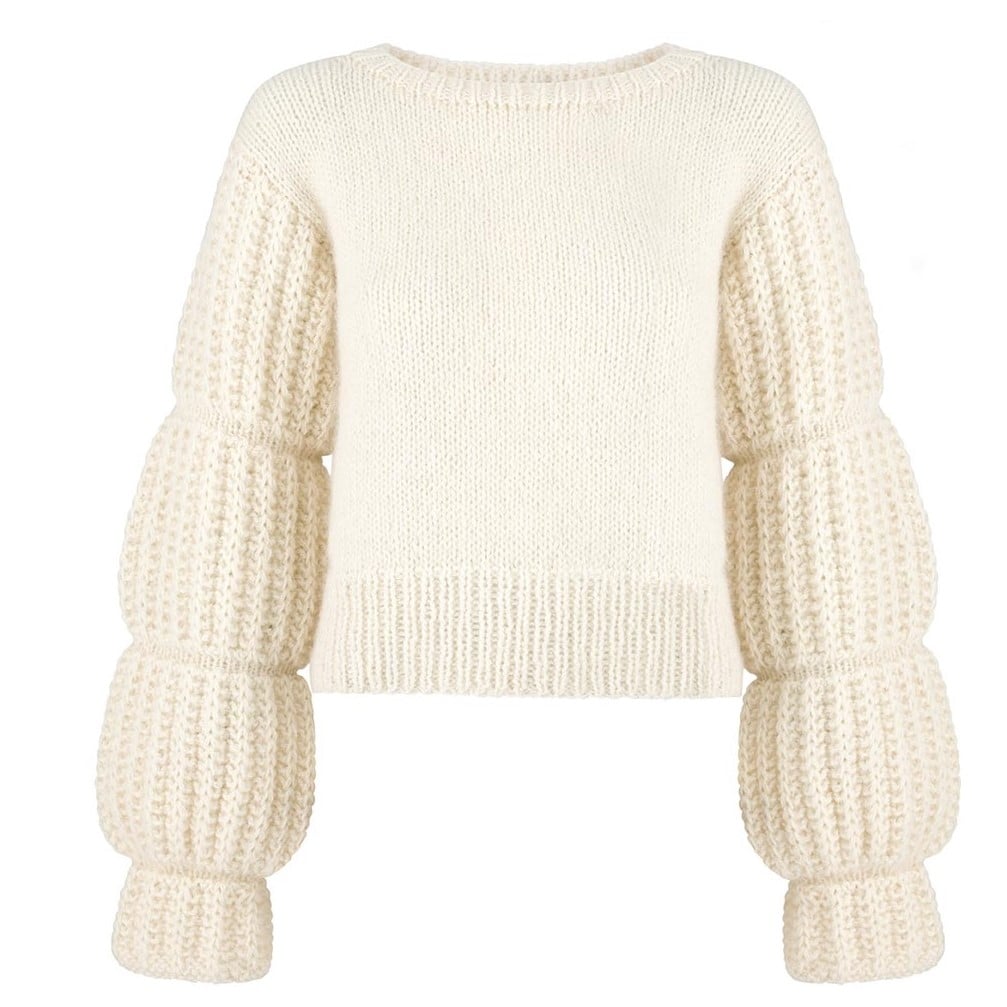 Ręcznie robiony sweter z merynosa CHILL TIME No 1 biały - widok z przodu