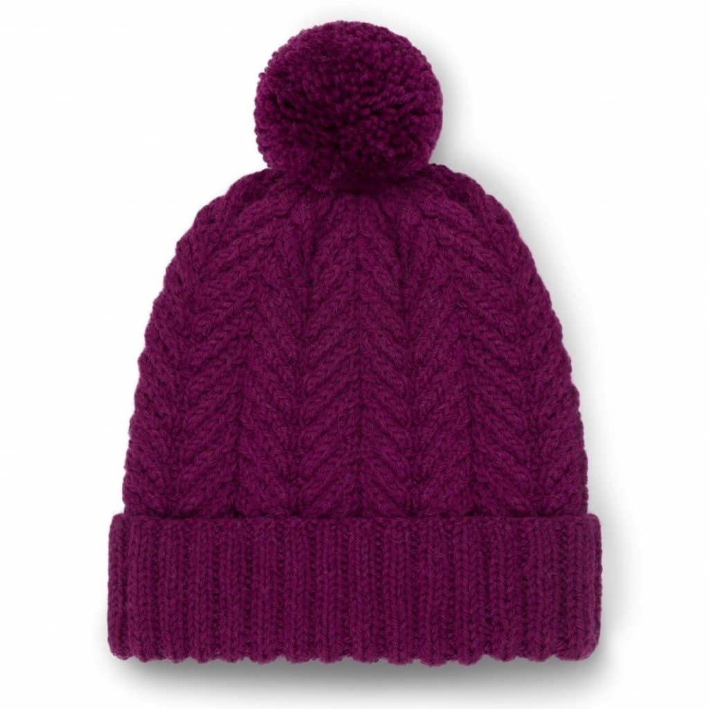 Burgundowa wełniana czapka z pomponem ręcznie robiona na drutach CLASSIC No 2
