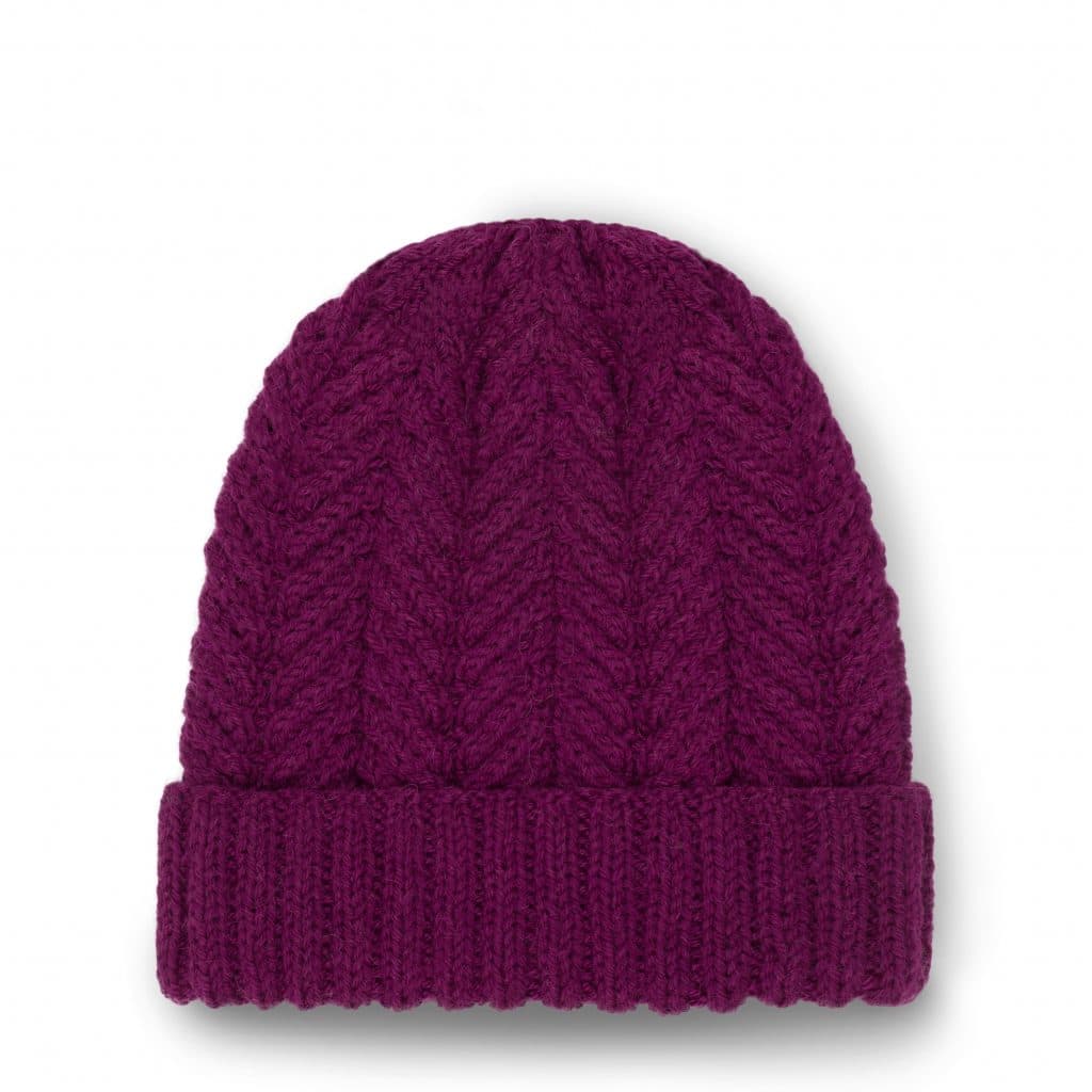 Burgundowa wełniana czapka ręcznie robiona na drutach CLASSIC No 2