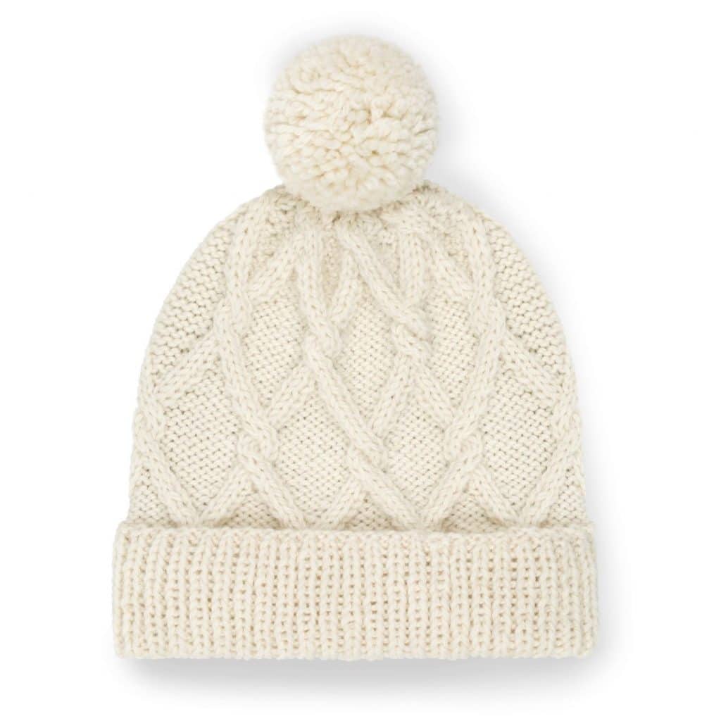 Czapka wełniana handmade z pomponem CLASSIC No 3 ecru