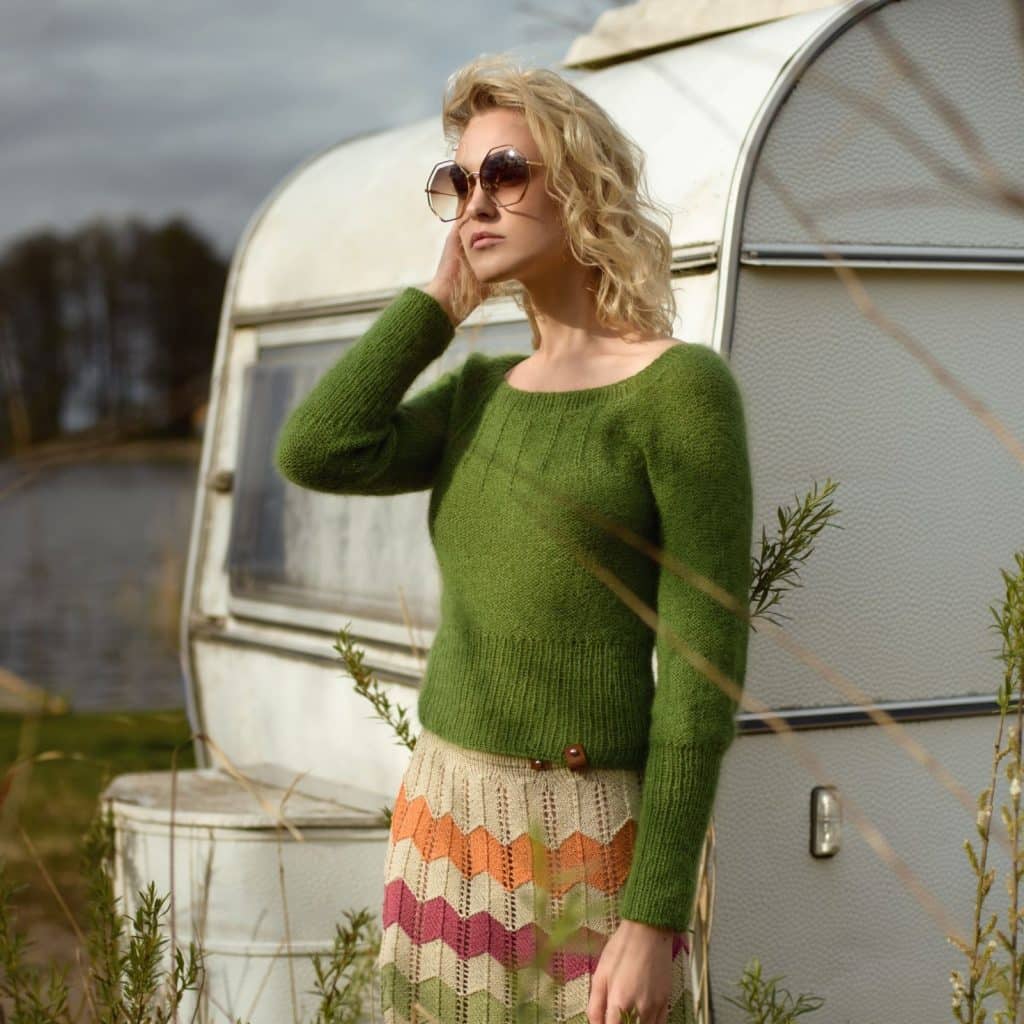 Sweter z moheru, alpaki i jedwabiu handmade LA VIDA No 1 zielony