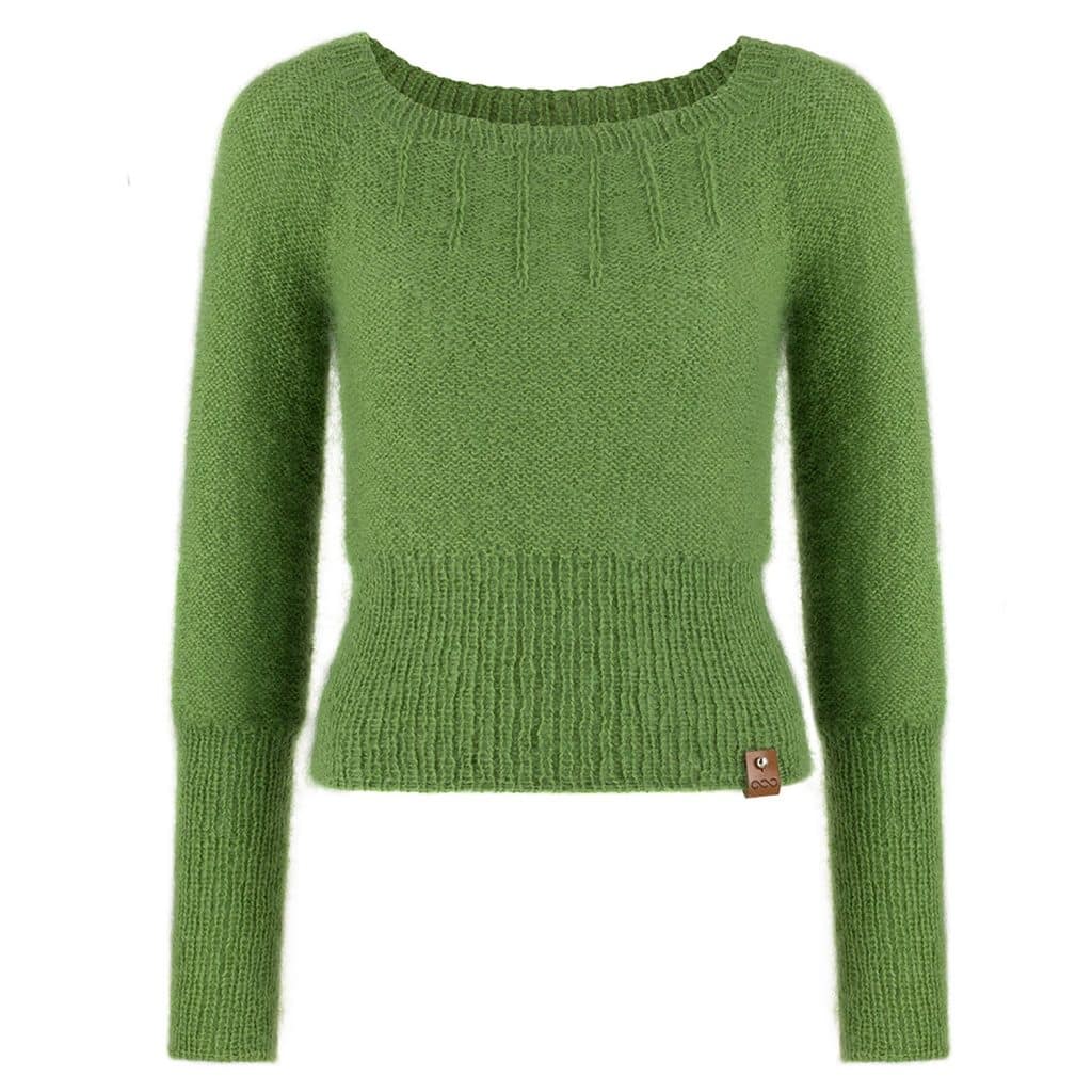 Sweter z wełny alpaki i moheru HANDMADE - LA VIDA No 1 - Zielony, S