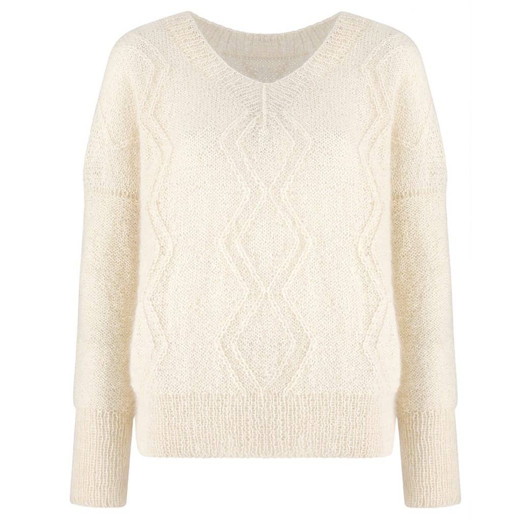 Sweter z alpaki i moheru handmade LA VIDA V-neck biały - widok z przodu