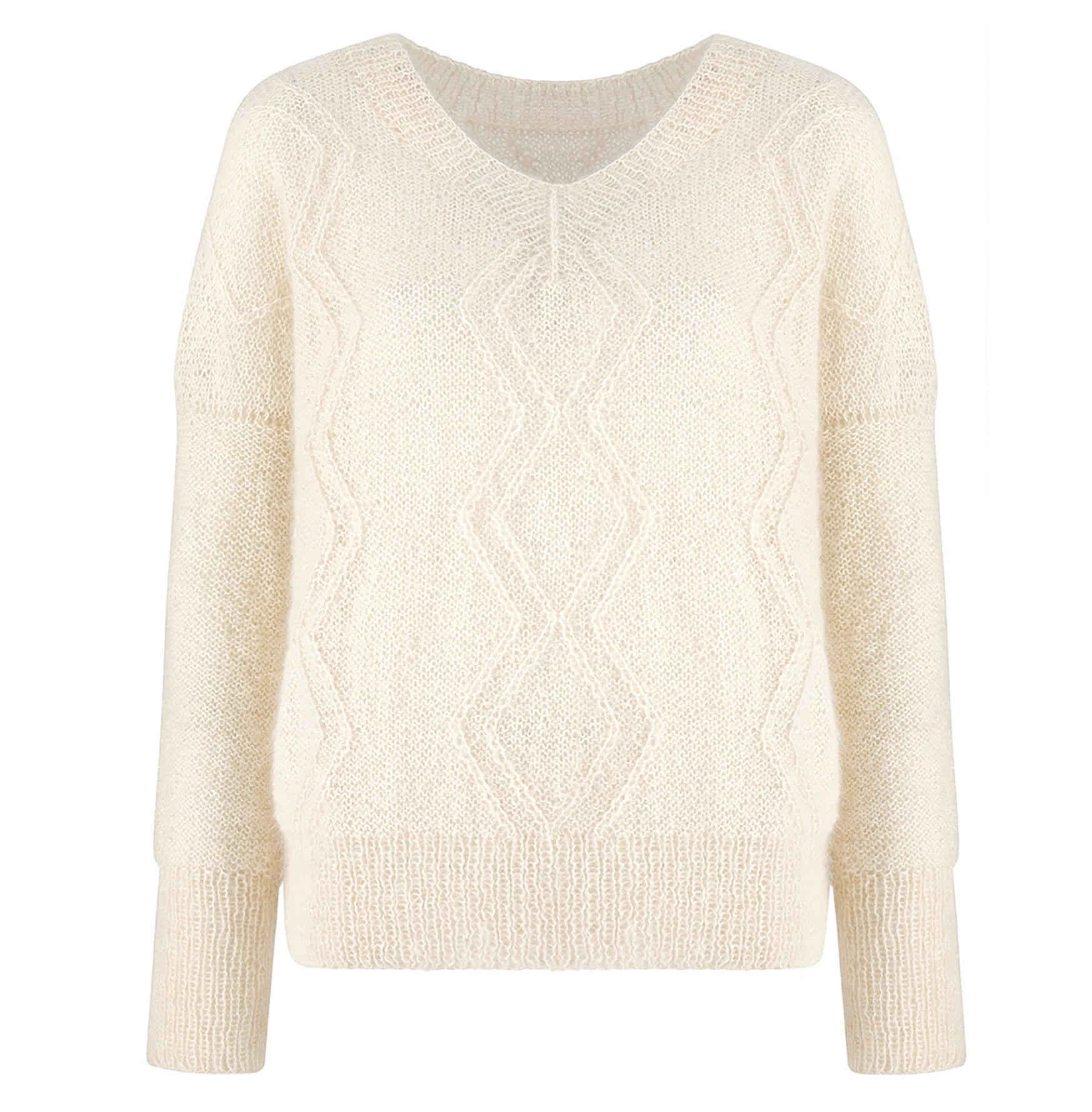 Sweter z alpaki i moheru LA VIDA V-neck Sweter z alpaki i moheru handmade LA VIDA V-neck biały - widok z przodu