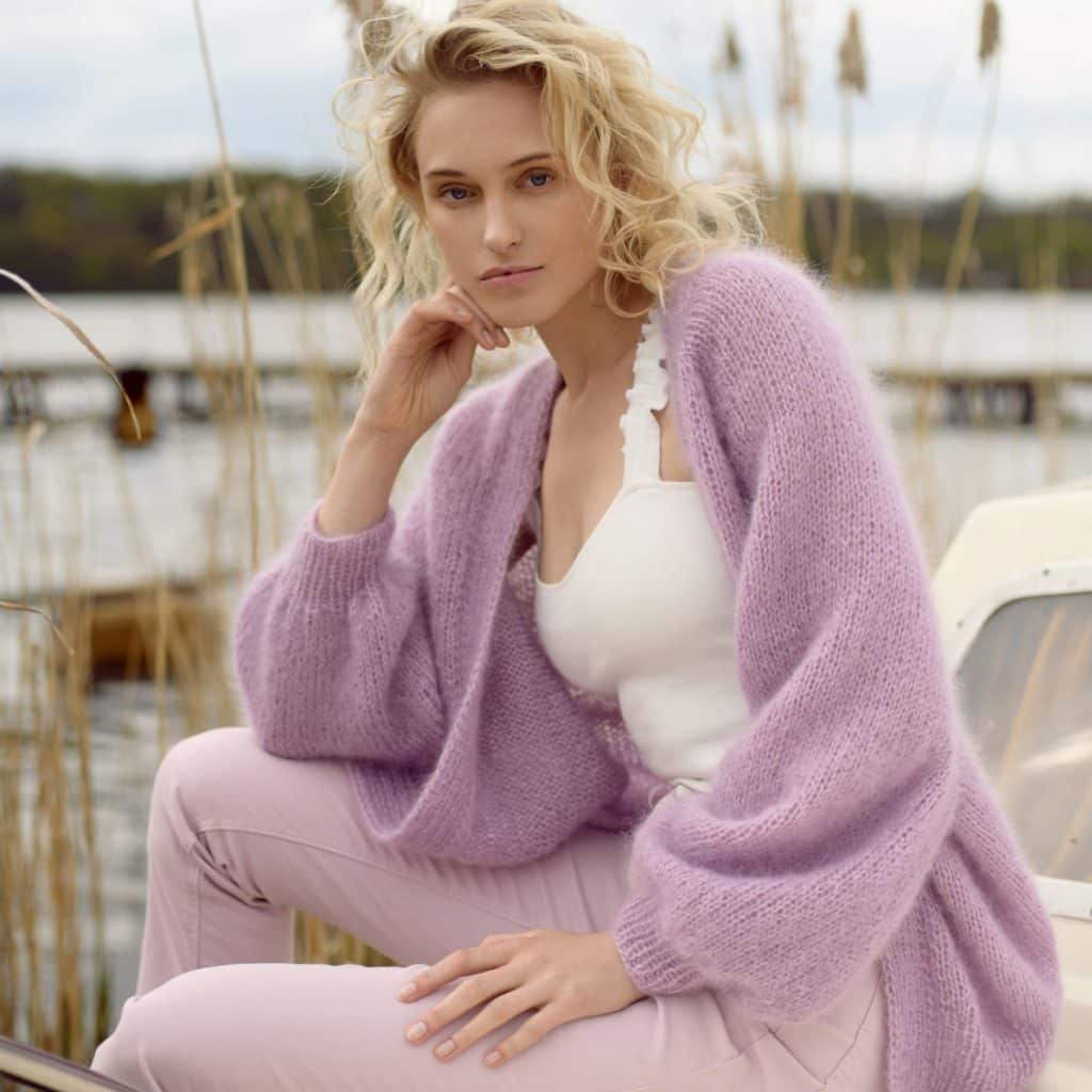 Liliowy kardigan handmade z kolekcji LA VIDA wiosna/lato 2020 Aleksandra Suska