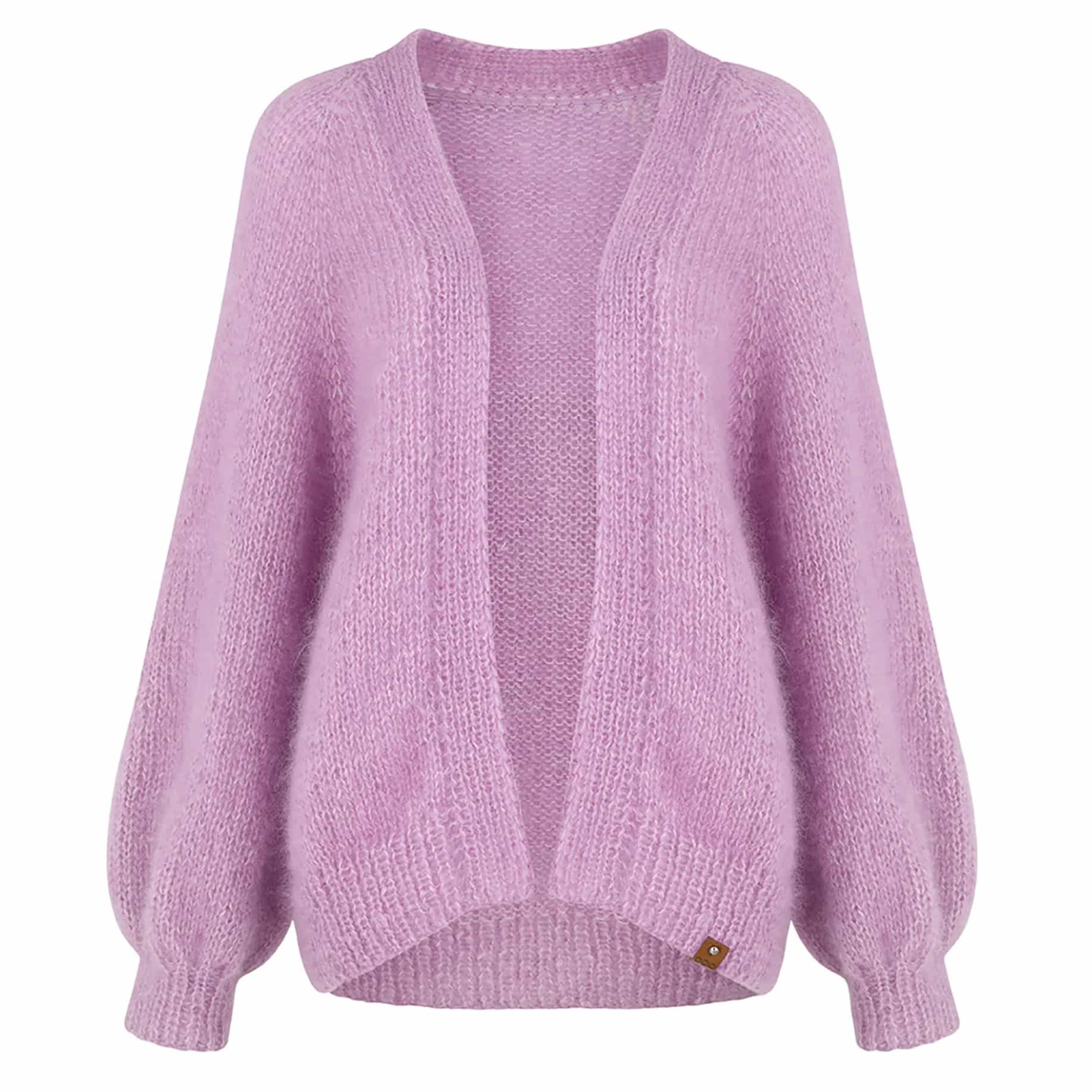 Moherowy kardigan HANDMADE - LA VIDA CARDIGAN liliowy Liliowy kardigan handmade z moheru LA VIDA CARDIGAN - widok z przodu