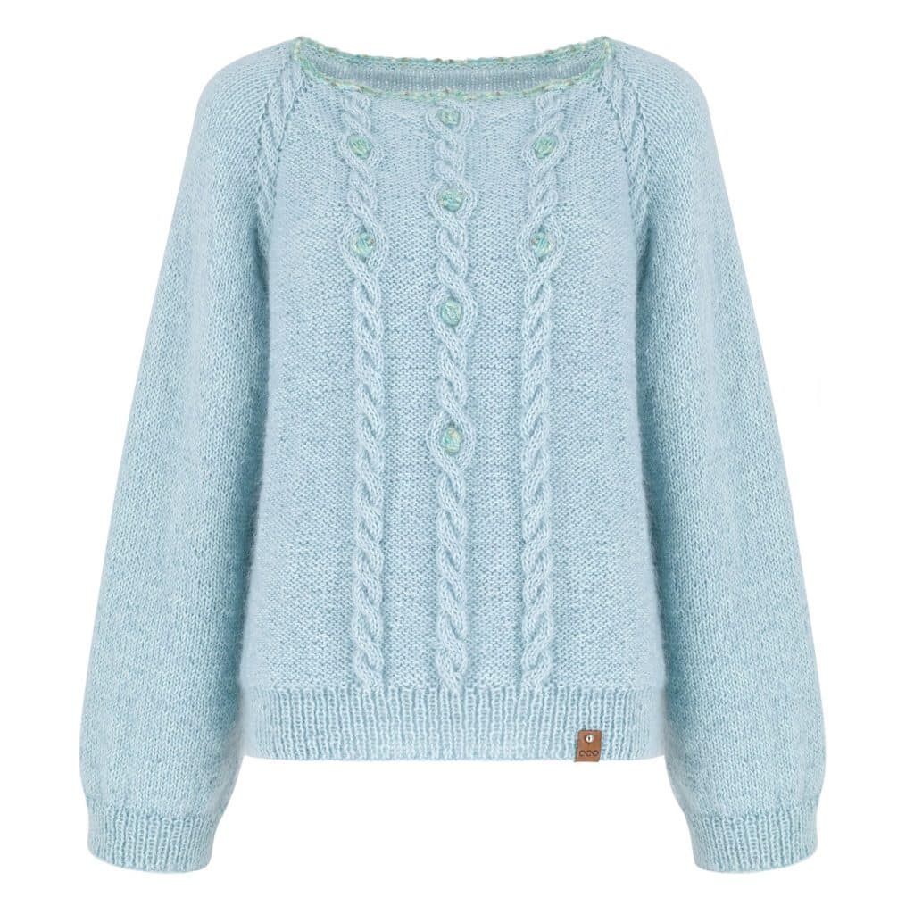 Sweter moherowy handmade ELEMENT No 1 błękitny - widok z przodu