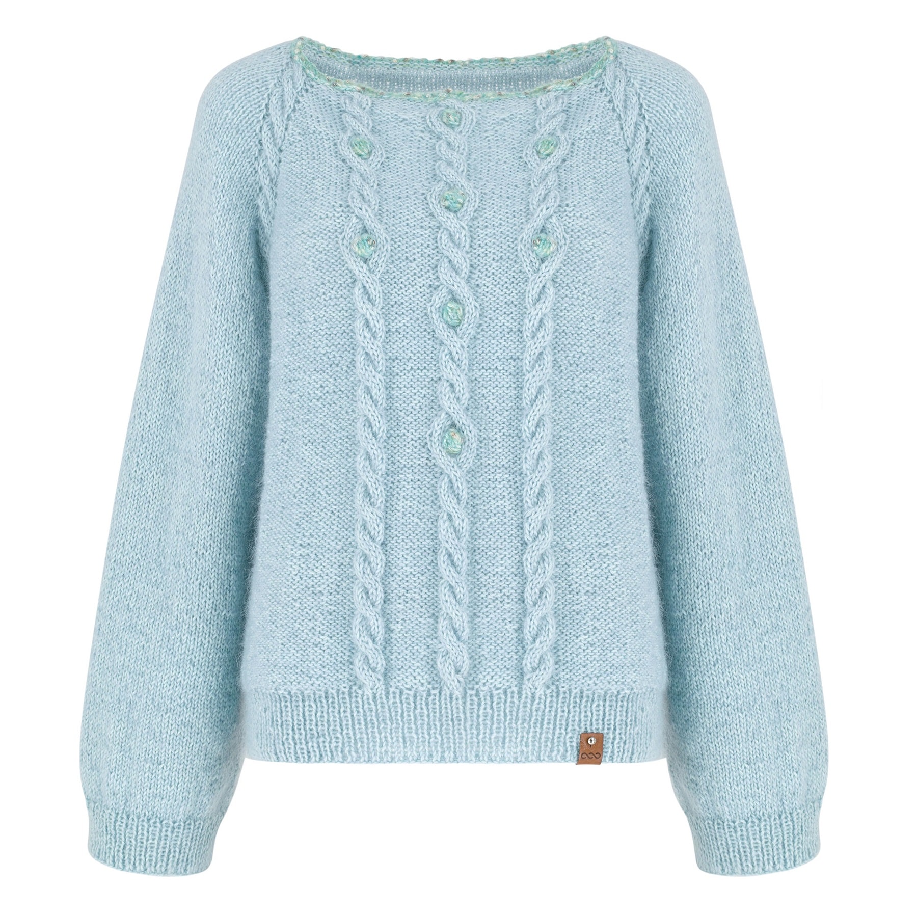 Sweter moherowy handmade ELEMENT No 1 błękitny Sweter moherowy handmade ELEMENT No 1 błękitny - widok z przodu