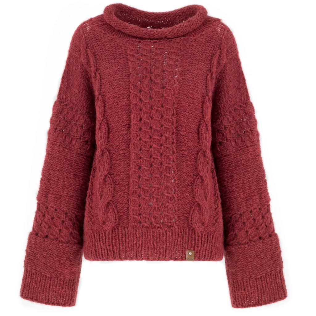 Sweter wełniany handmade ELEMENT No 4 czerwony - widok z przodu