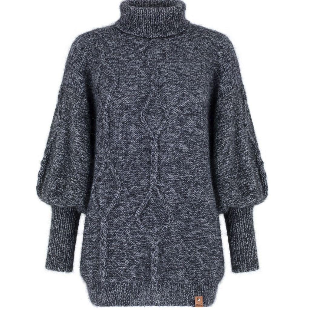 Ręcznie robiony moherowy sweter z golfem szary Element TurtleNeck No 1