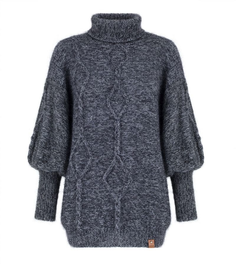Moherowy sweter HANDMADE - ELEMENT TURTLENECK No 1 Ręcznie robiony moherowy sweter z golfem szary Element TurtleNeck No 1