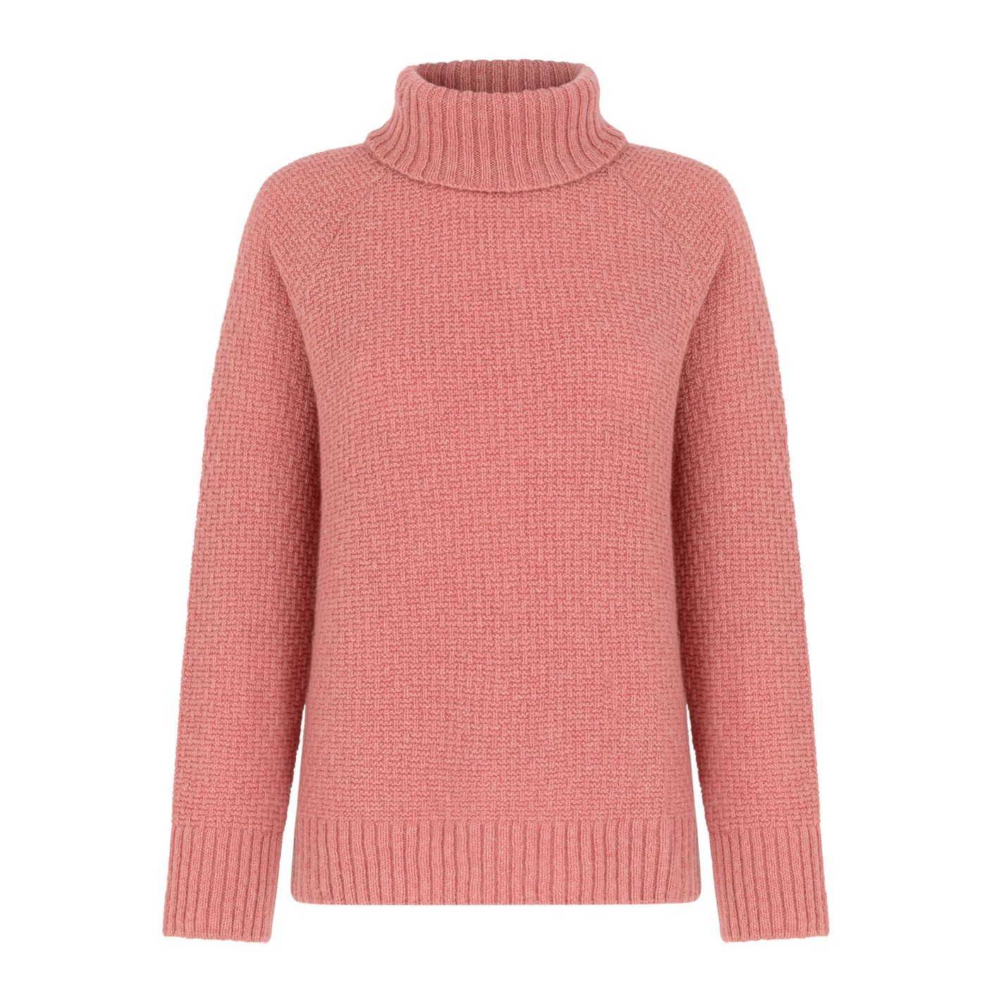 Golf z merynosa ESSENTIAL No 1 koralowy - LIMITED EDITION Ręcznie robiony na drutach golf z merynosa koralowy ESSENTIAL No 1 - widok z przodu