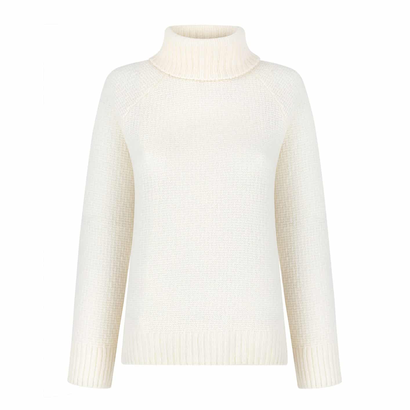 Golf z wełny merynosa - ESSENTIAL No 1 biały - LIMITED EDITION Biały ręcznie robiony na drutach golf z merynosa ESSENTIAL No 1 - widok z przodu