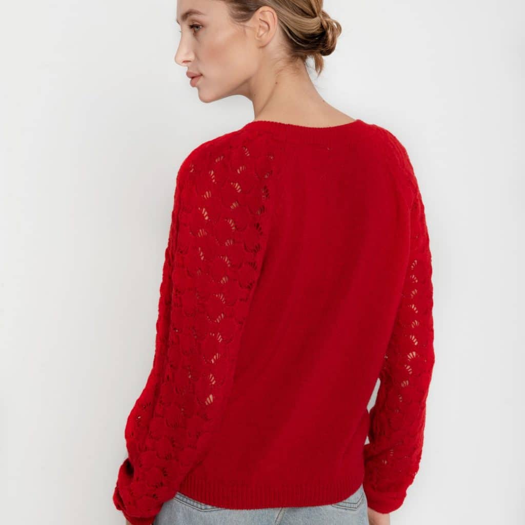 Czerwony sweter z wełny merynosa ESSENTIAL No 2 z tyłu