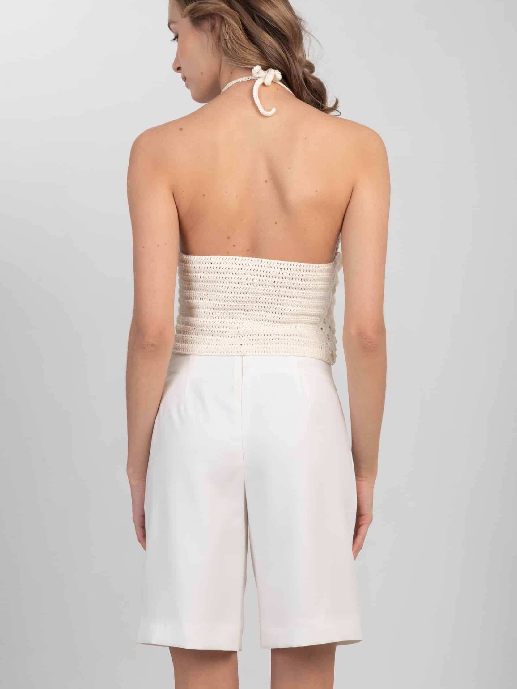 Szydełkowy top z bawełny HANDMADE - BLOOMING Biały szydełkowy top z bawełny BLOOMING z tyłu