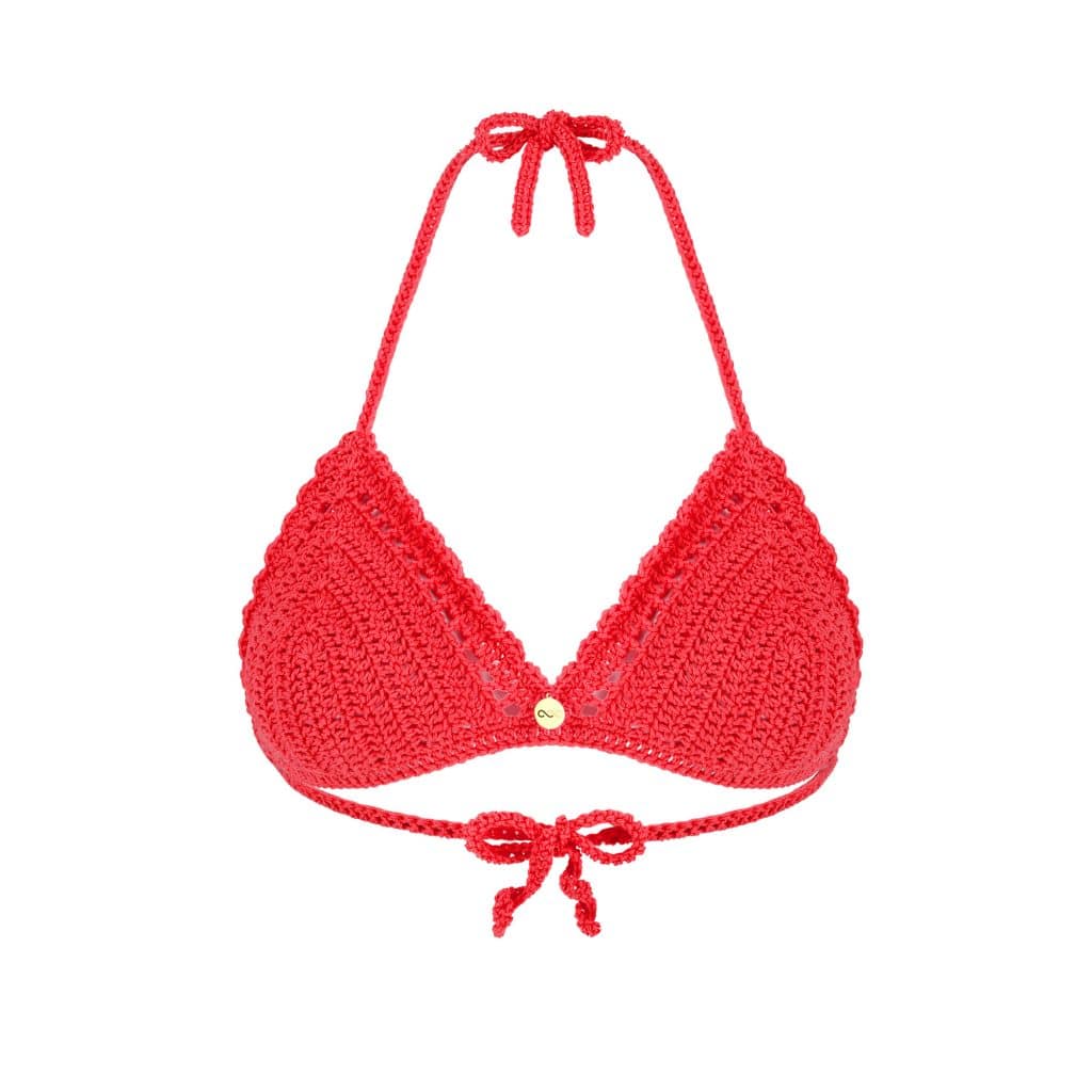 Czerwony biustonosz ręcznie robiony na szydełku BLOOMING wiązany na szyi i plecach