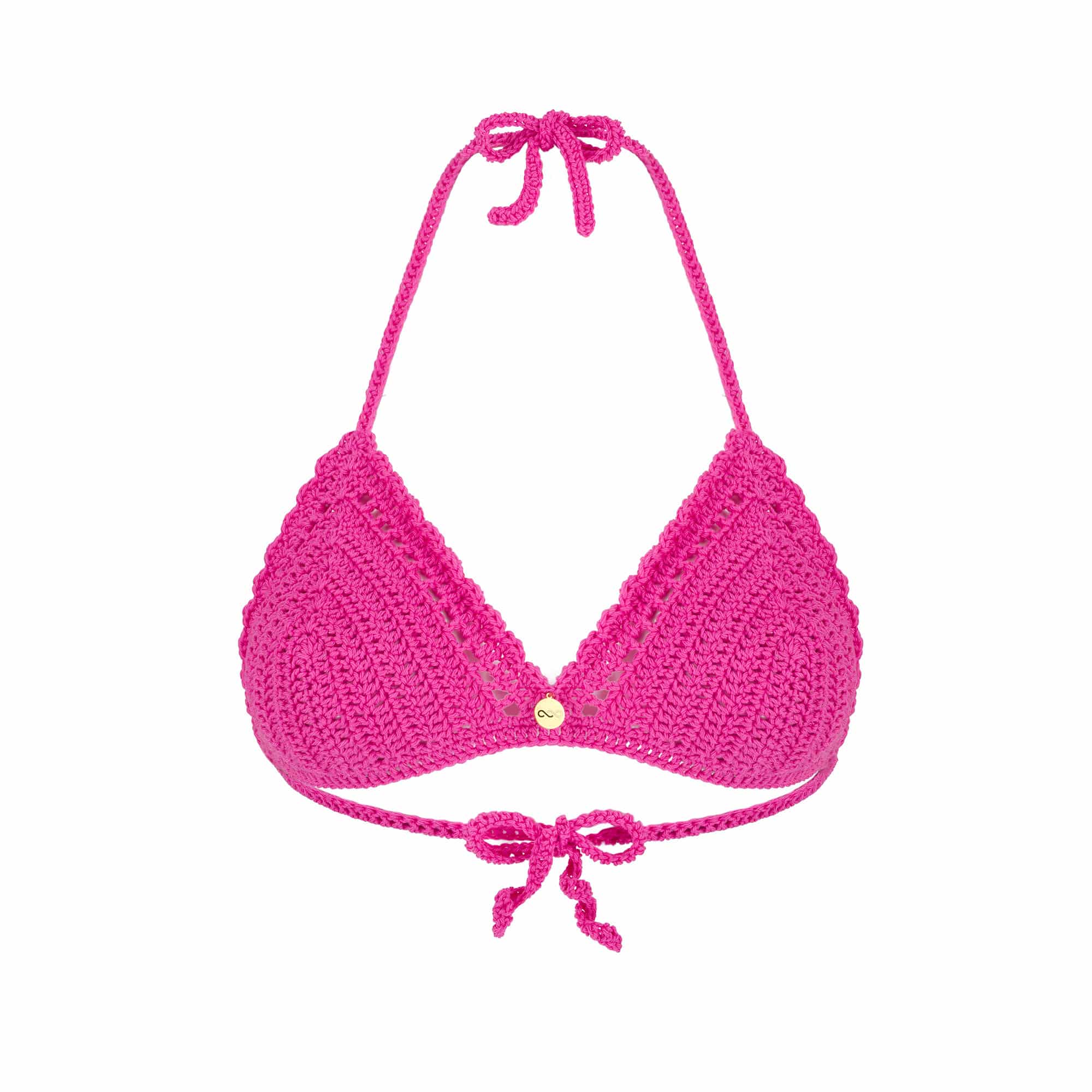 Biustonosz na szydełku z bawełny HANDMADE - BLOOMING Różowy ręcznie robiony na szydełku biustonosz z bawełny wiązany na szyi i plecach BLOOMING