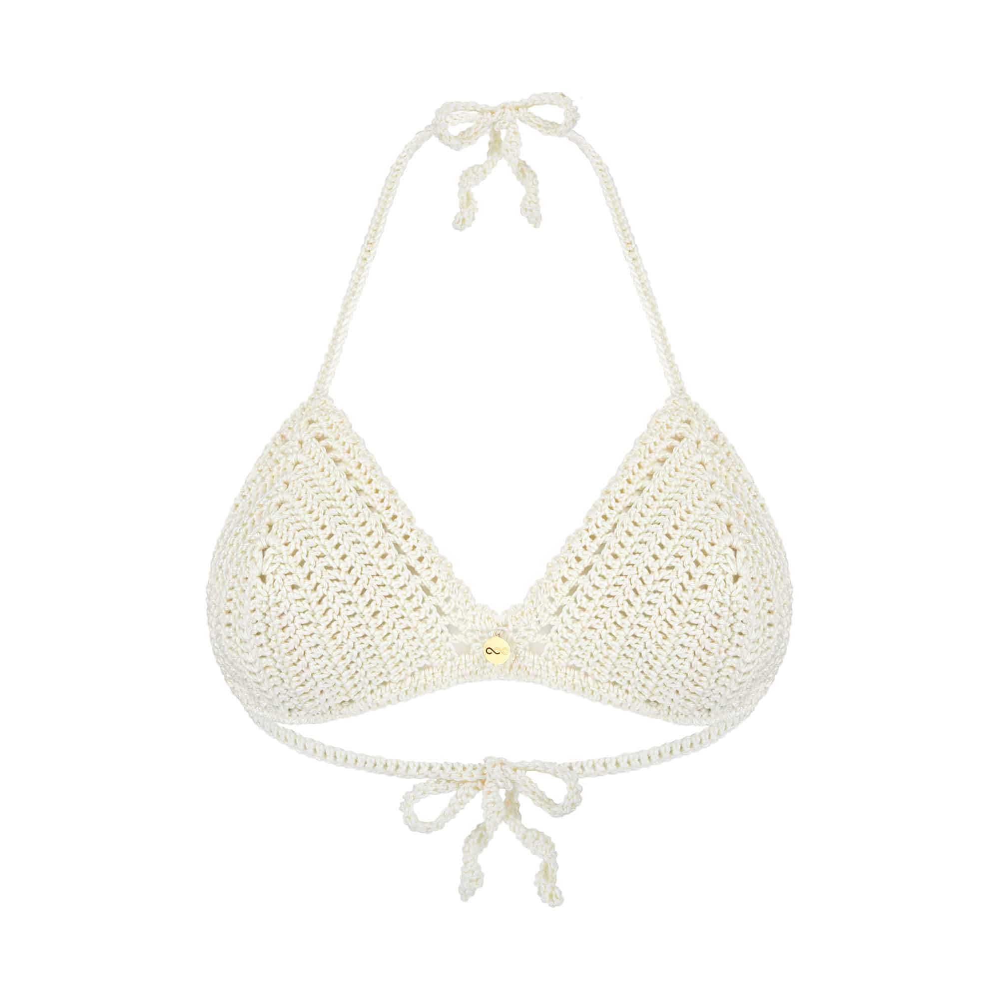 Biustonosz na szydełku z bawełny HANDMADE - BLOOMING Biały biustonosz ręcznie robiony na szydełku z bawełny wiązany na szyi i plecach BLOOMING