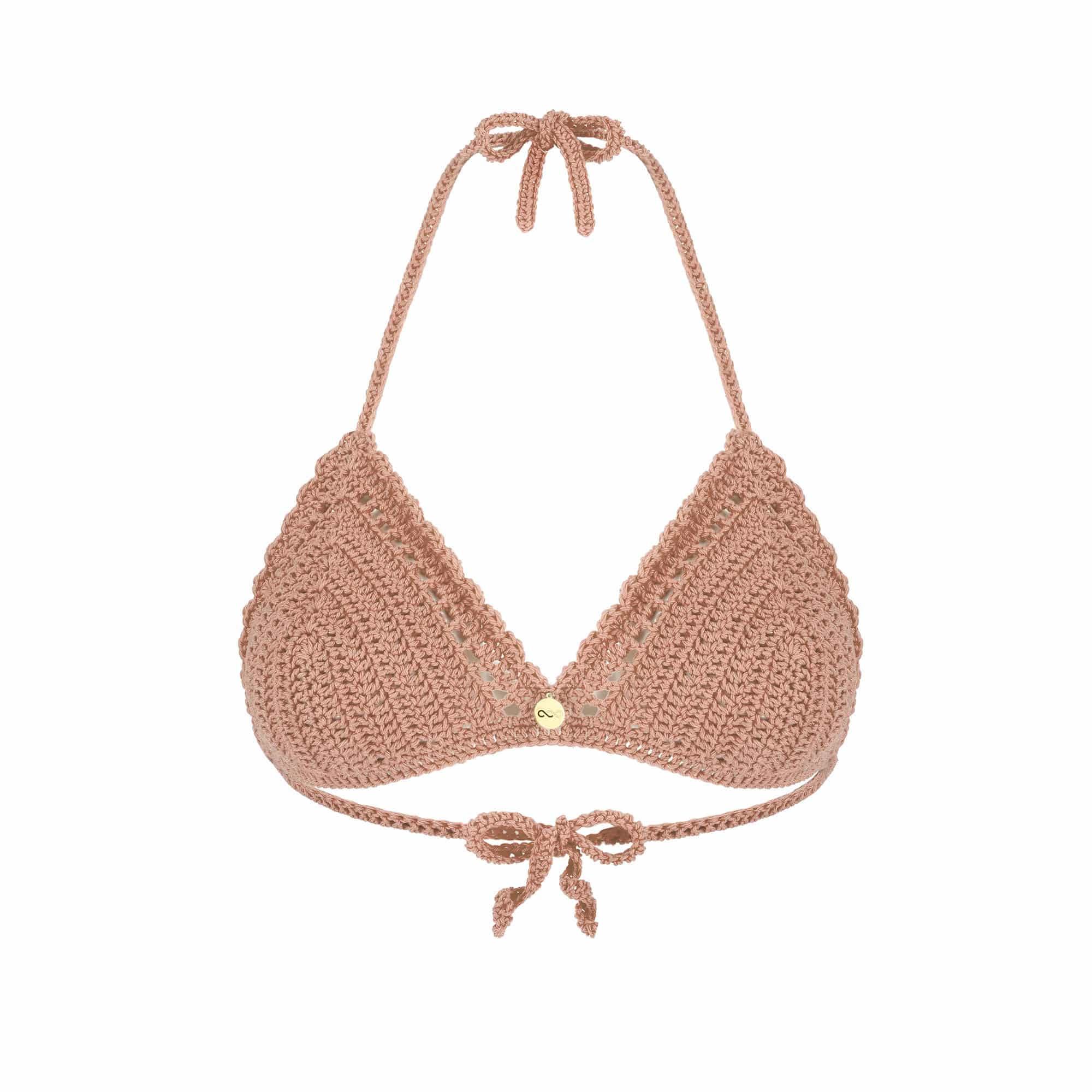 Biustonosz na szydełku z bawełny HANDMADE - BLOOMING beżowy Beżowy biustonosz ręcznie robiony na szydełku z bawełny wiązany na szyi i plecach BLOOMING