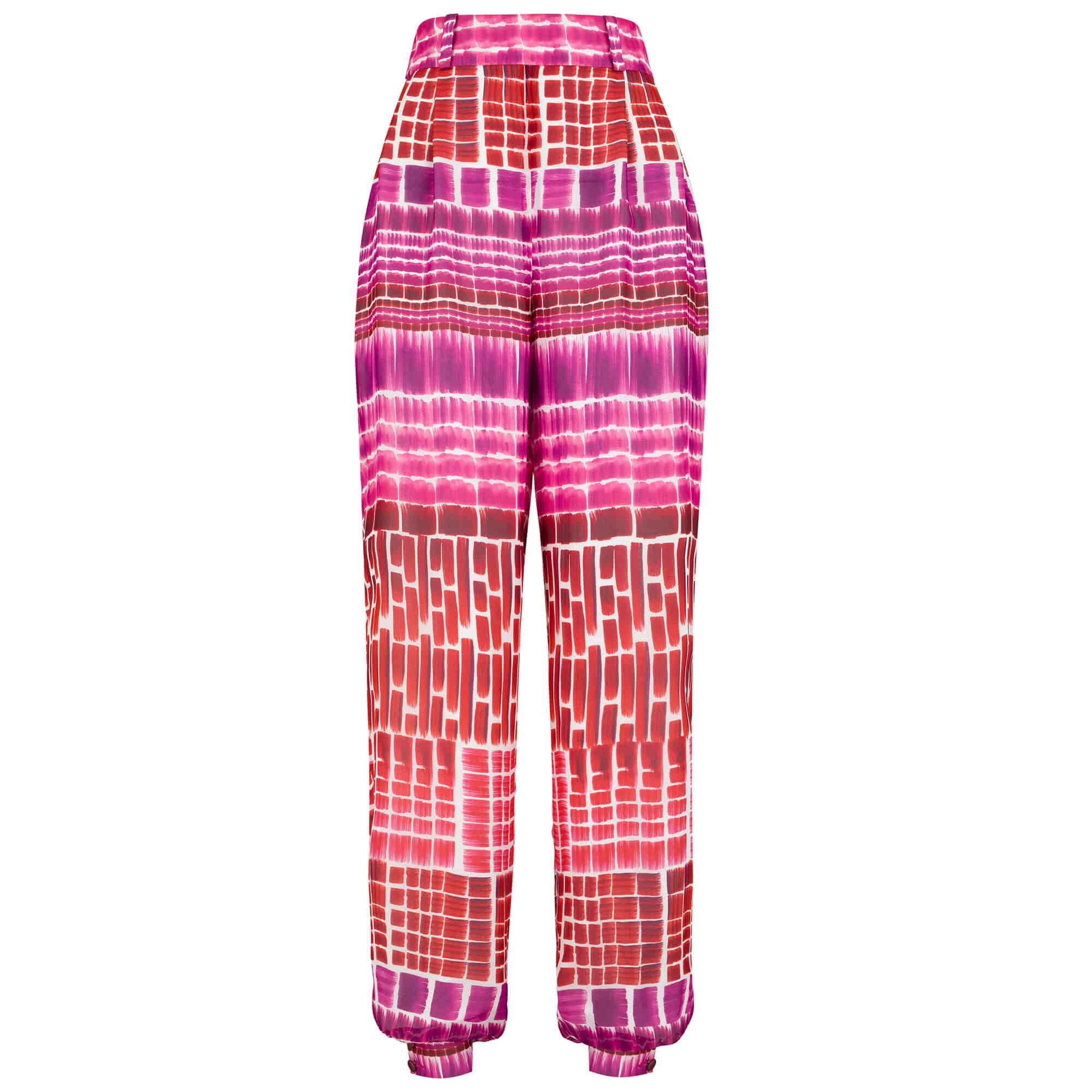 Jedwabne wzorzyste spodnie - LIMITED EDITION Wzorzyste spodnie z jedwabiu z wysokim stanem