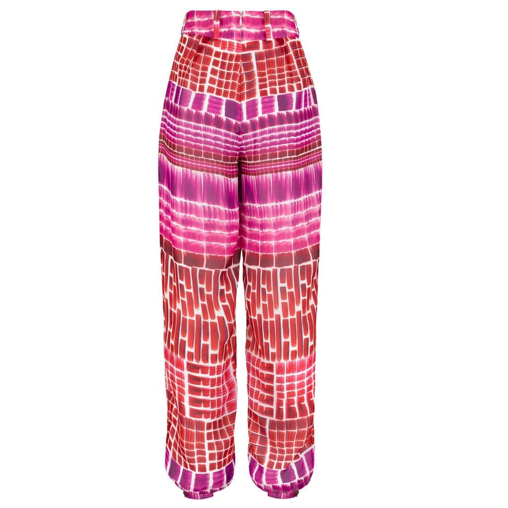 Jedwabne wzorzyste spodnie z tyłu