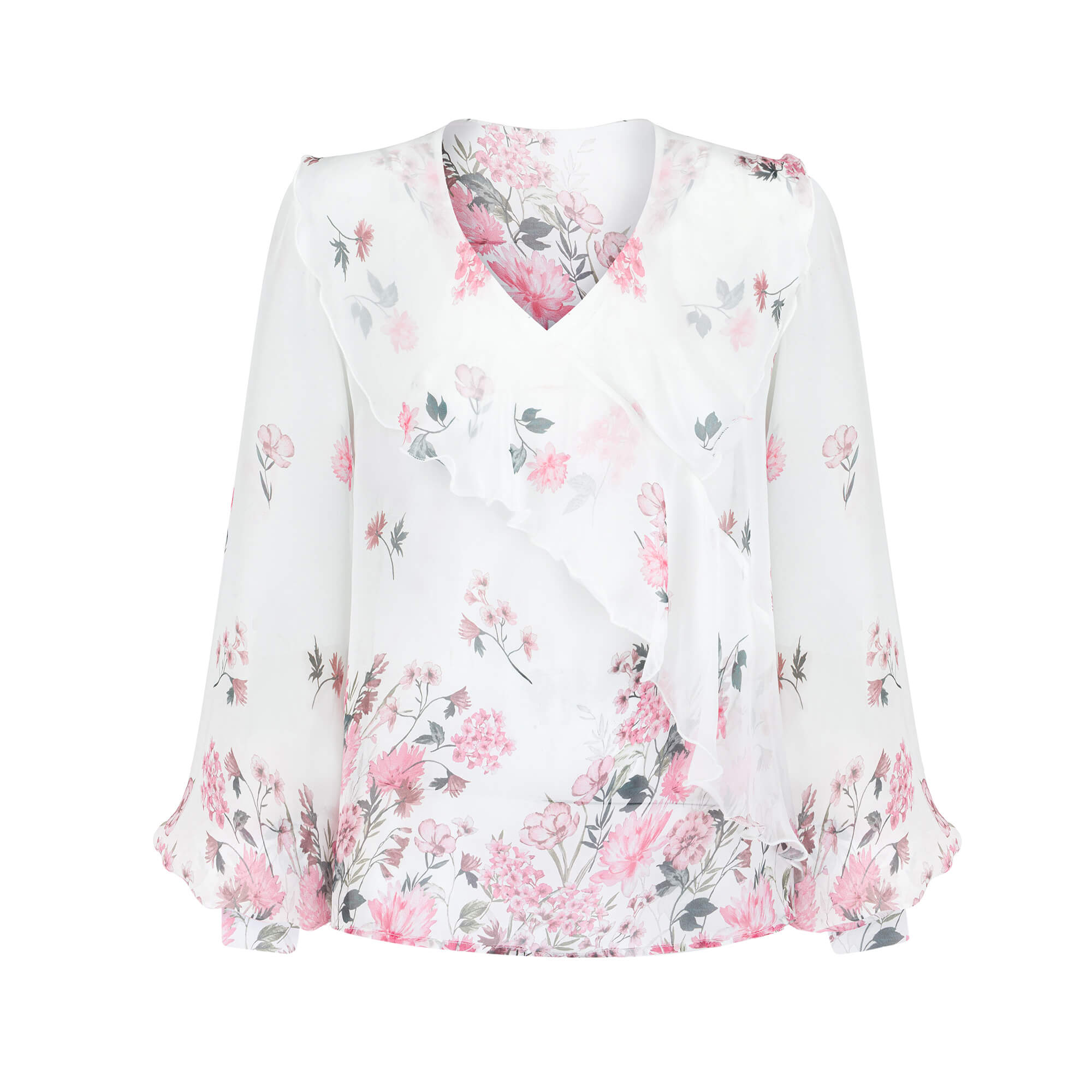 Jedwabno-bawełniana bluzka z falbaną - LIMITED EDITION Biała bluzka z jedwabiu i bawełny z falbaną - widok przodu