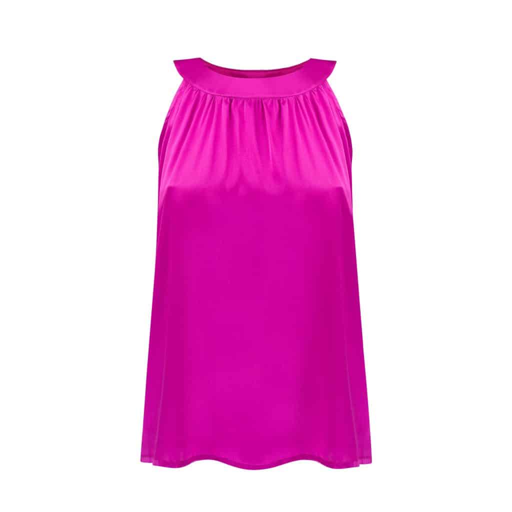 Jedwabna bluzka bez rękawów w kolorze fuksji - widok przodu