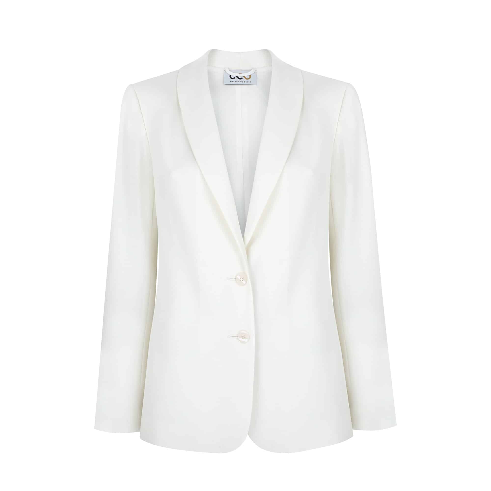 Wełniana smokingowa marynarka w śmietankowej bieli Biała wełniana marynarka smokingowa damska