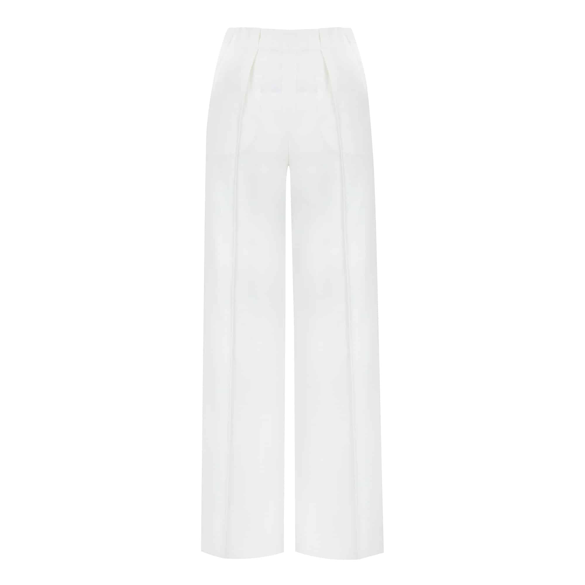 Wełniane klasyczne spodnie w śmietankowej bieli Wełniane białe klasyczne spodnie - widok przodu